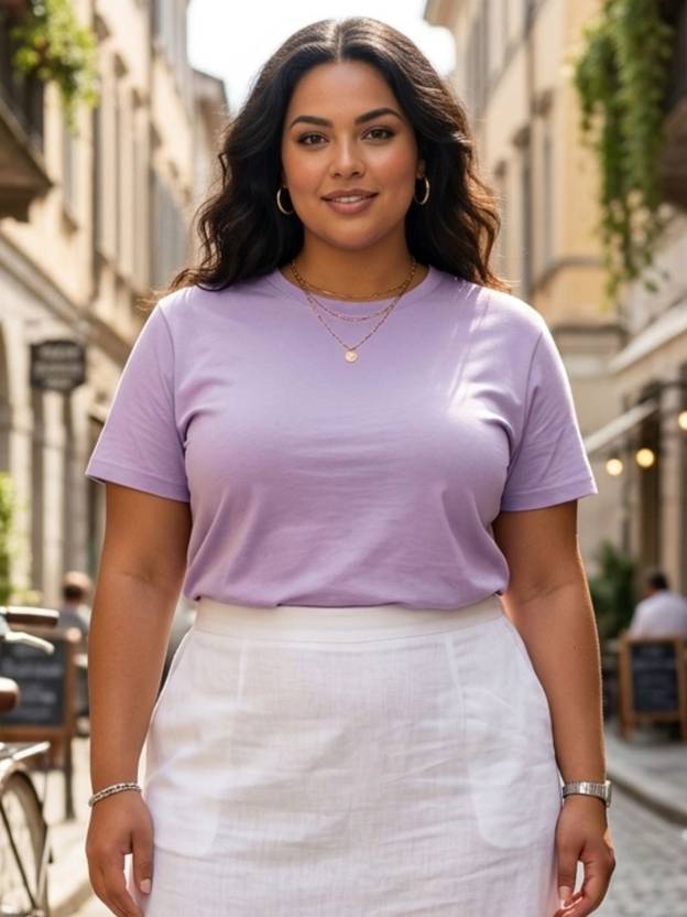 RIGO Women Solid Round Neck Pure Cotton Purple T-Shirt