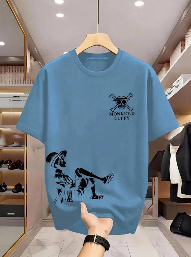 Beaumen Graphic Print Men Round Neck Light Blue T-Shirt