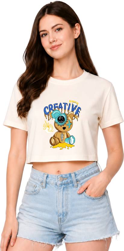 UG Fashion Women Printed Round Neck Cotton Blend Multicolor T-Shirt