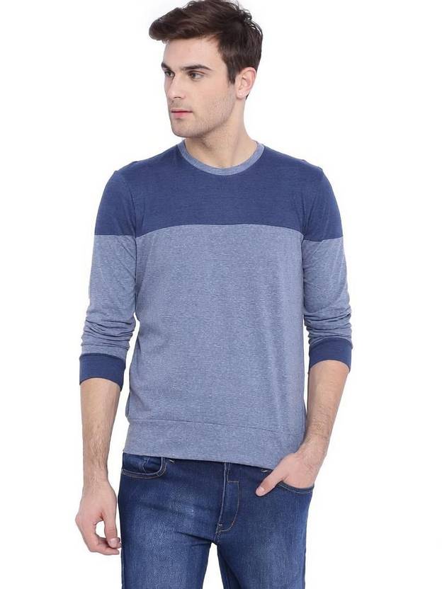 CAHOOT Men Colorblock Round Neck Cotton Blend Blue T-Shirt