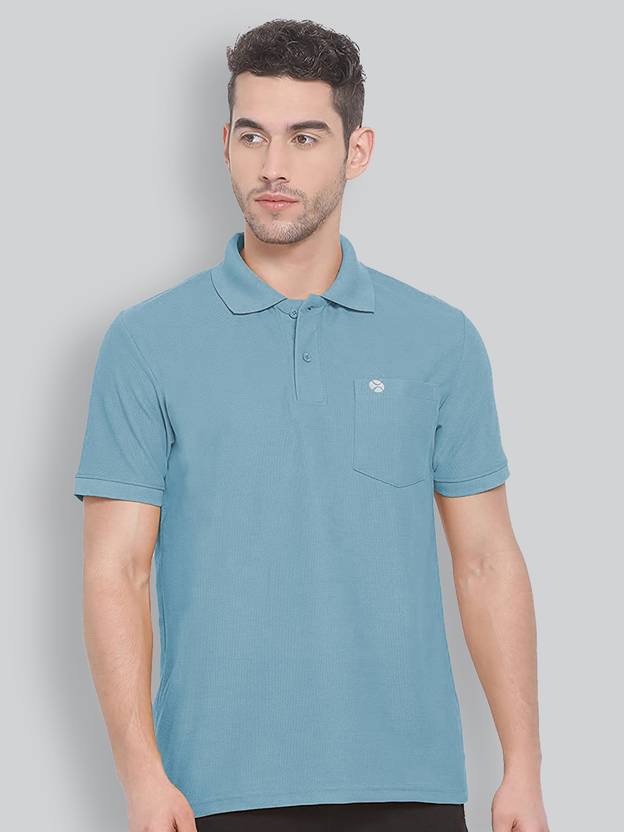 Lux Nitro Men Solid Polo Neck Pure Cotton Blue T-Shirt