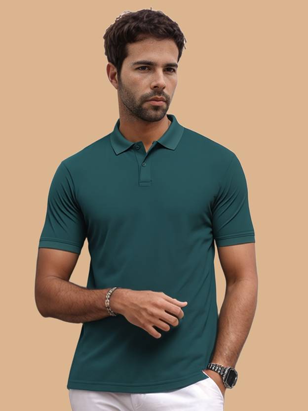 RENUOVO Solid Men Polo Neck Dark Green T-Shirt