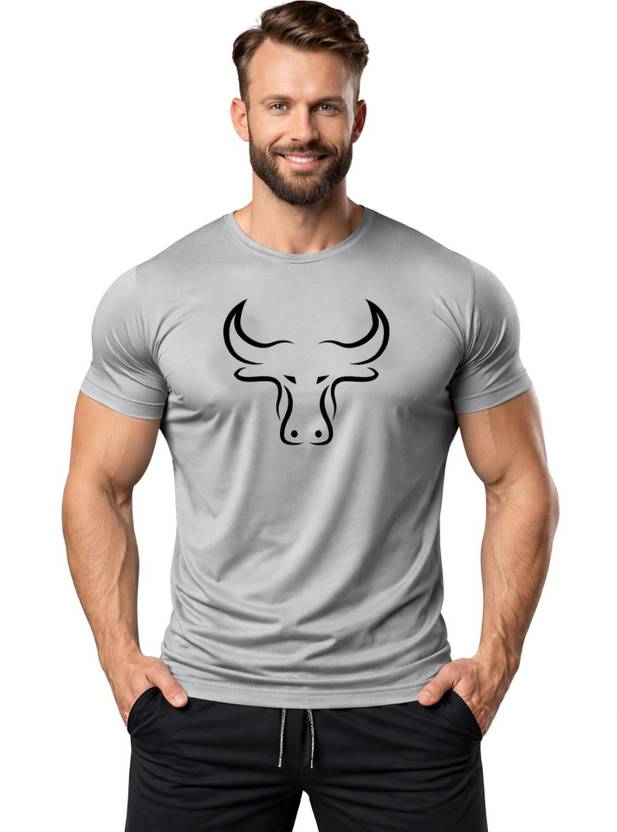 3colors Men Printed Round Neck Polyester Grey T-Shirt