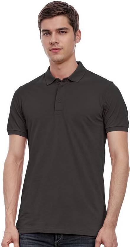 BBZASH TRENDSS Men Solid Polo Neck Cotton Blend Black T-Shirt