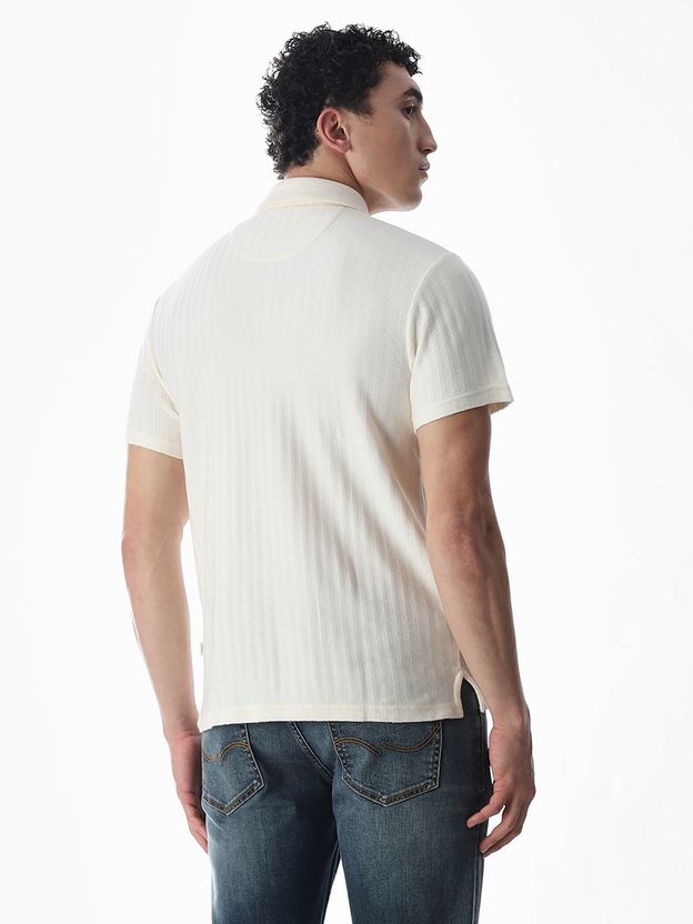 JACK & JONES Men White Cotton Blend Polo Neck T-Shirt - Image 4