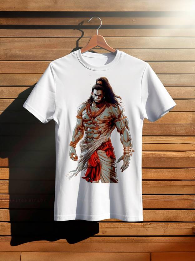 StreetWear Fashion Men Printed Round Neck Polyester White T-Shirt