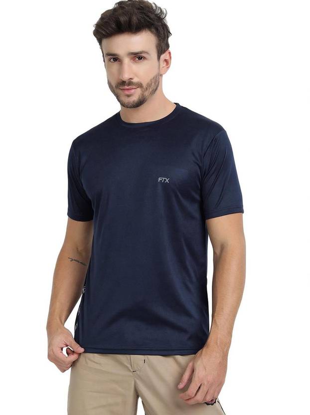 FTX Solid Men Round Neck Navy Blue T-Shirt
