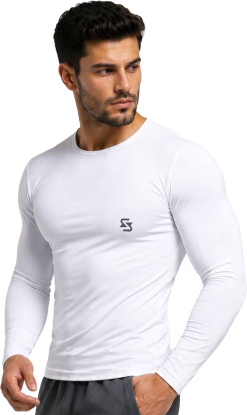 Sportinger Men Solid Round Neck Nylon White T-Shirt