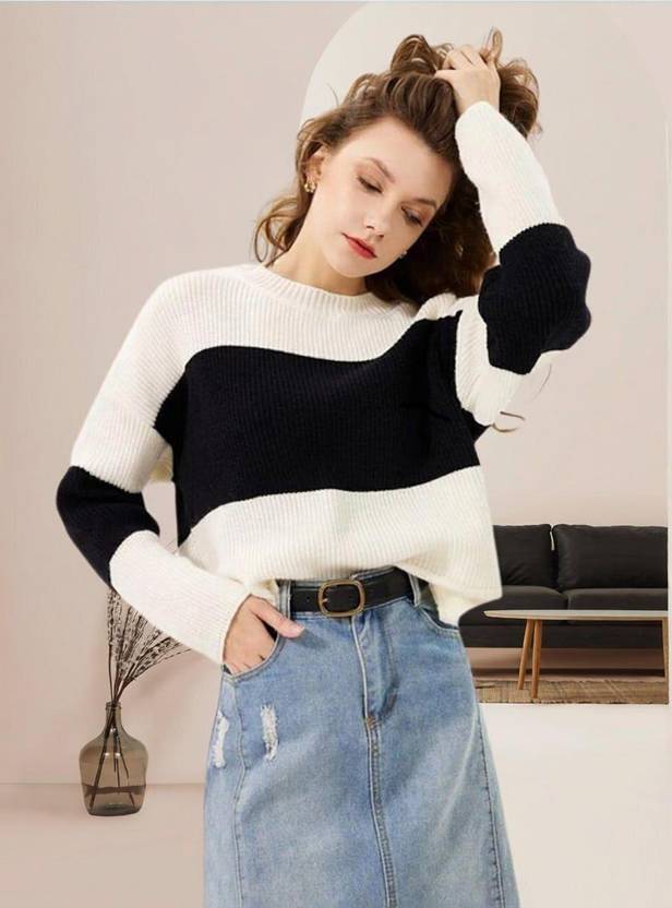 Amreliya Enterprise Checkered Women Round Neck White T-Shirt