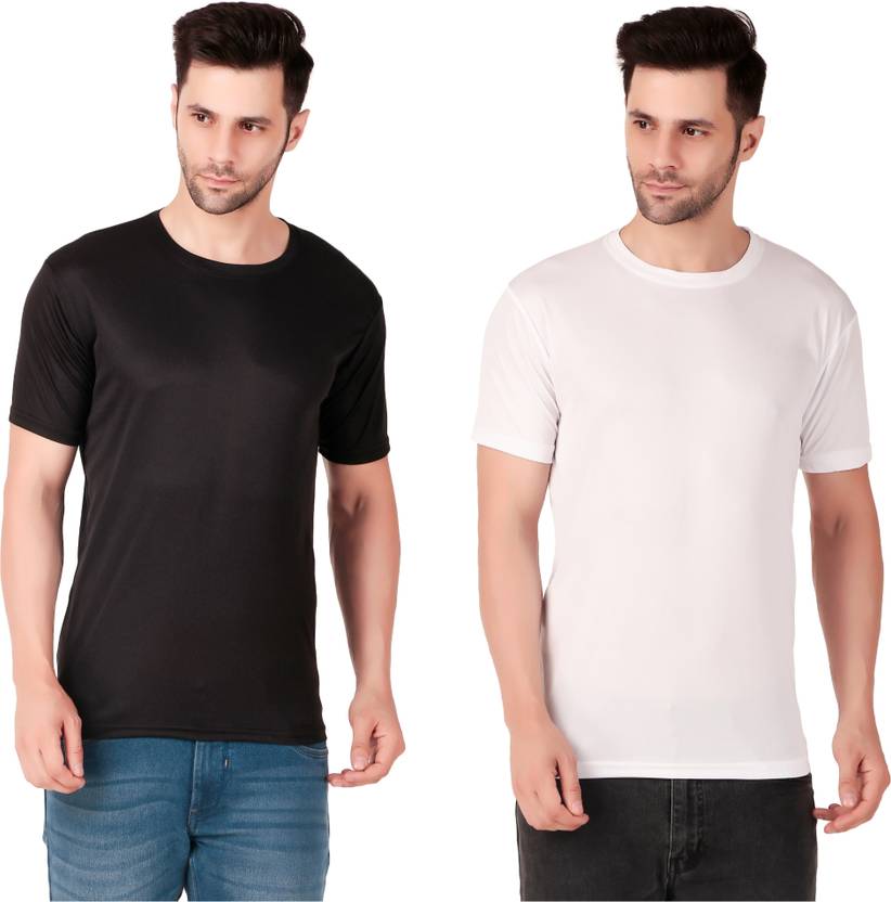 PUREHYPE Solid Men Round Neck White, Black T-Shirt