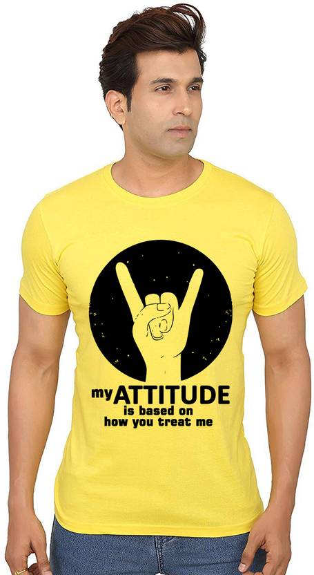 Aseria Men Printed Round Neck Cotton Blend Yellow T-Shirt