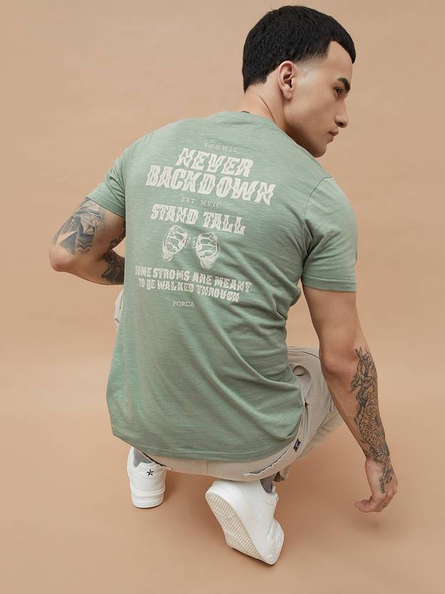 Forca by Lifestyle Printed Men Round Neck Green T-Shirt