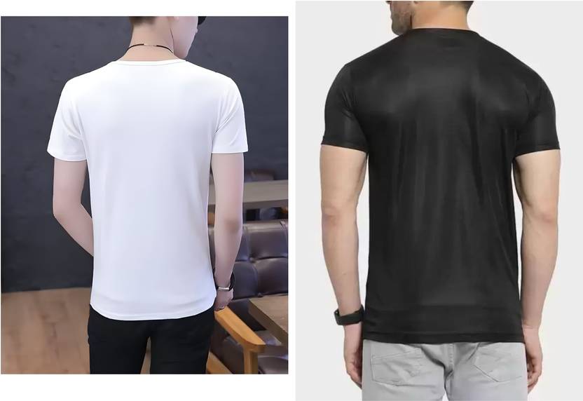 Farccilu Men Graphic Print Round Neck Polyester White, Black T-Shirt