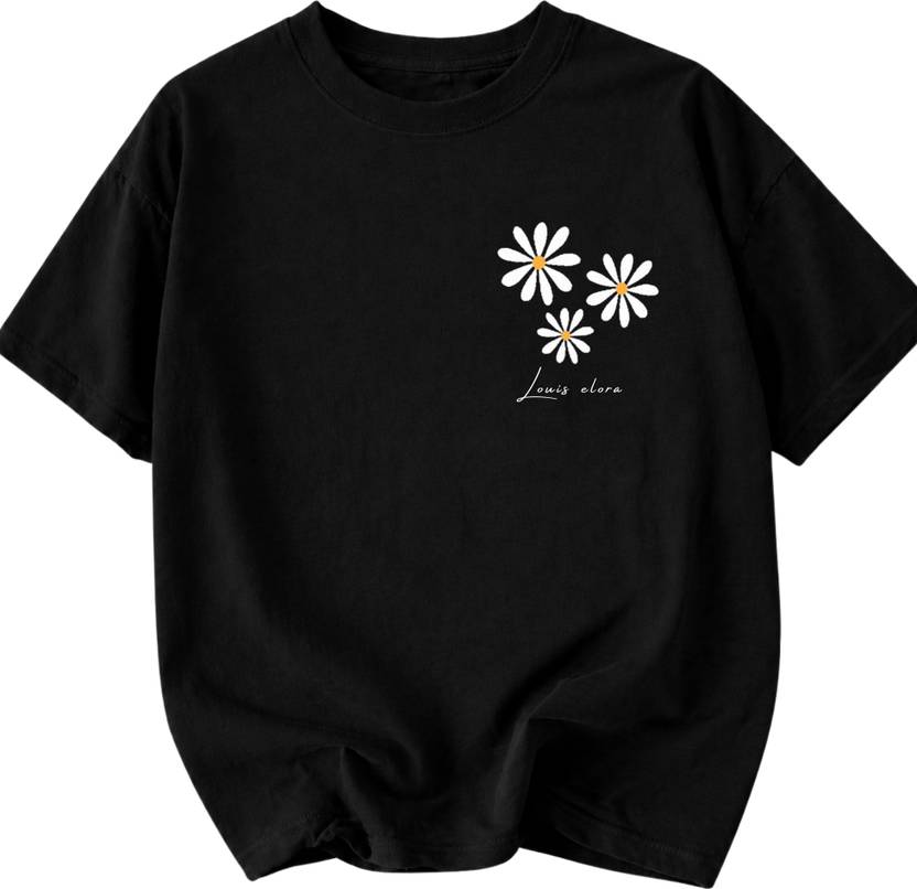 Louis elora Women Typography, Graphic Print Round Neck Pure Cotton Black T-Shirt