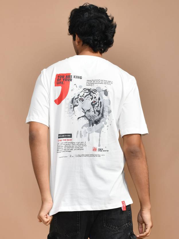 ACTEMEN Printed, Typography, Graphic Print Men Round Neck White T-Shirt