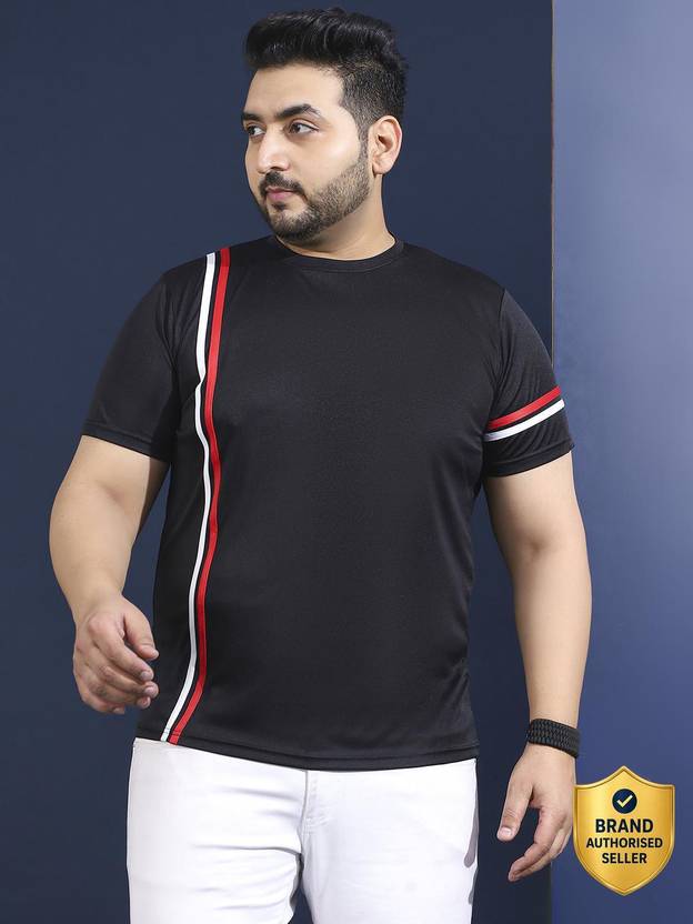 bigbanana Men Striped Round Neck Polyester Black T-Shirt