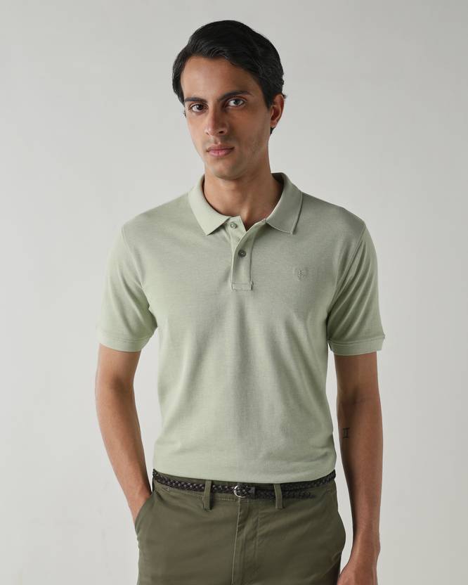 Reid & Taylor Solid Men Polo Neck Green T-Shirt