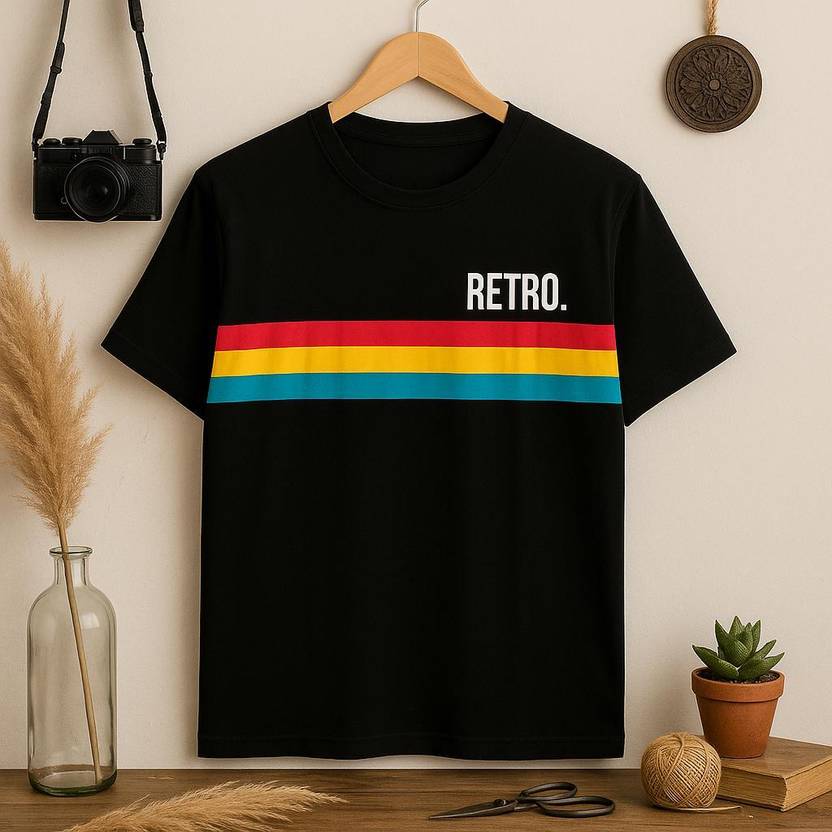 Austivo Men Printed Round Neck Cotton Blend Black T-Shirt