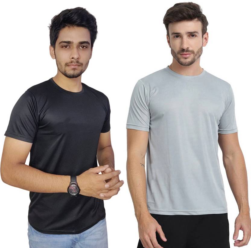 ManGOD Pack of 2 Men Solid Round Neck Polyester Multicolor T-Shirt