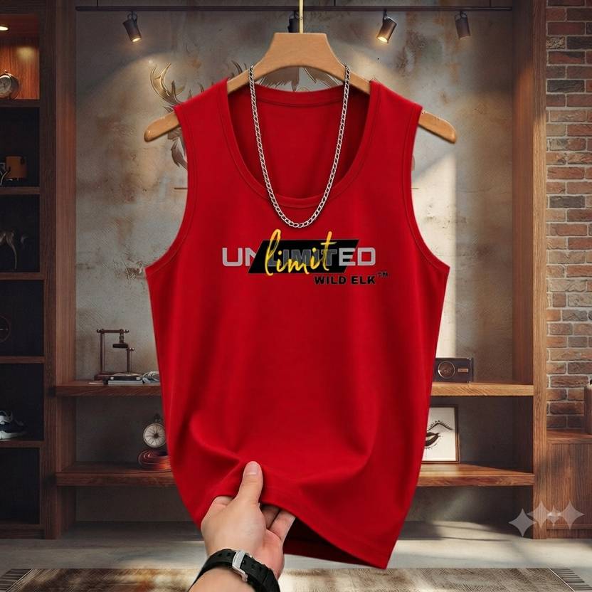 WILD ELK Men Printed Scoop Neck Polyester Red T-Shirt