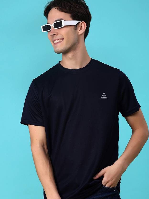 V-MART Solid Men Round Neck Blue T-Shirt