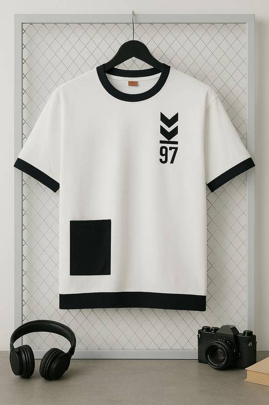Austivo Men Printed Round Neck Cotton Blend White T-Shirt