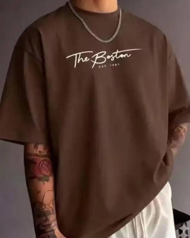 Boston Men Solid Round Neck Reversible Polycotton Brown, Purple T-Shirt