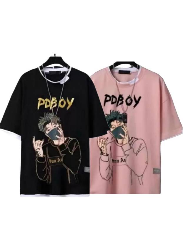 KASPY Pack of 2 Men Printed Round Neck Polyester Pink, Black T-Shirt