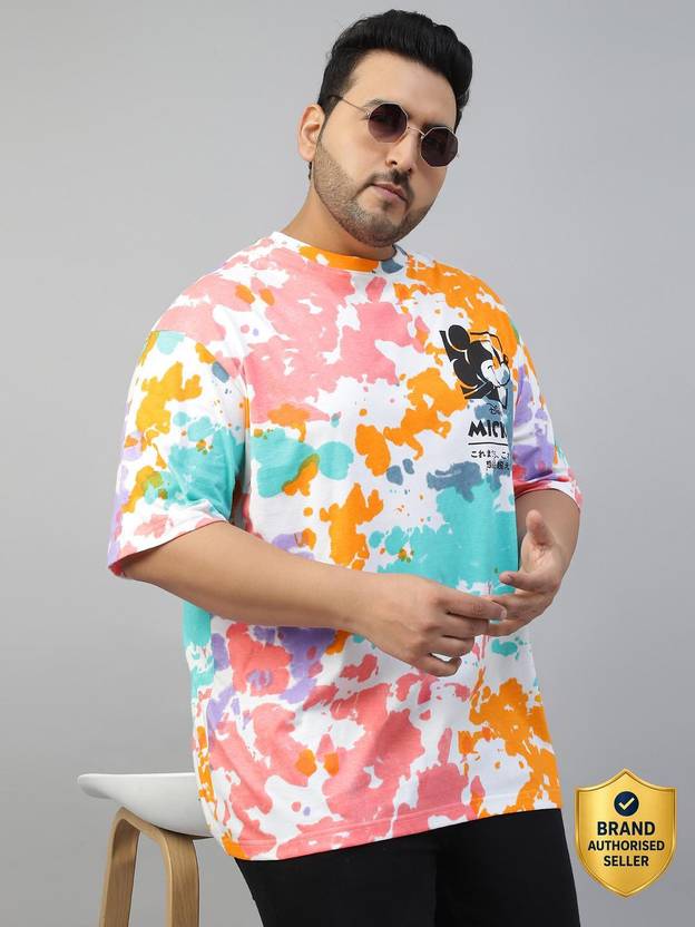 Veirdo Plus Size Oversized Men Printed Round Neck Pure Cotton Multicolor T-Shirt