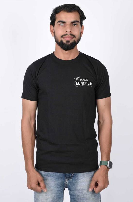Mintos Men Self Design Round Neck Polycotton Black T-Shirt