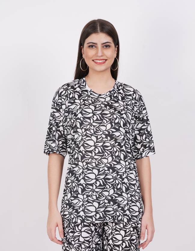 Aileyis Printed Women Round Neck Multicolor T-Shirt