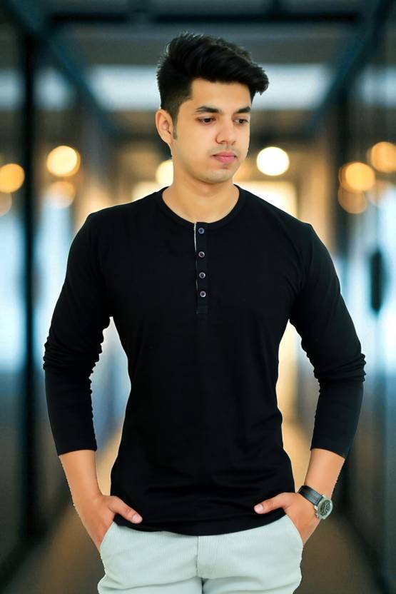 Faricon Trends Solid Men Round Neck Black T-Shirt