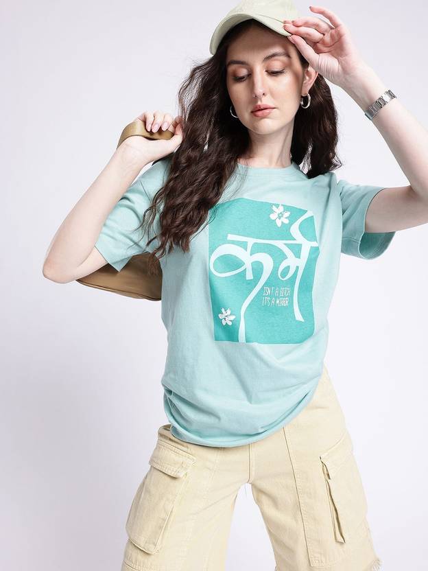 Glitchez Printed Women Round Neck Blue T-Shirt