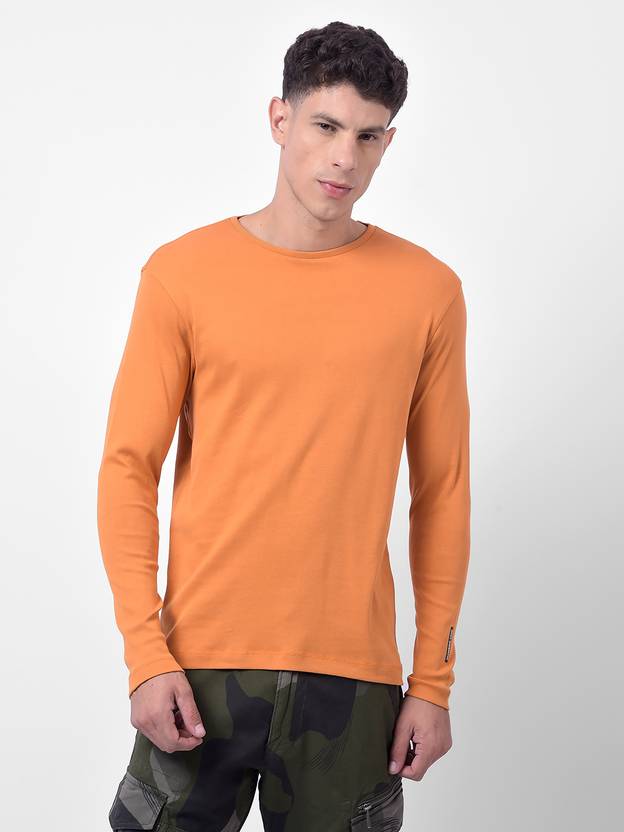 NUMERO UNO Solid Men Round Neck Orange T-Shirt