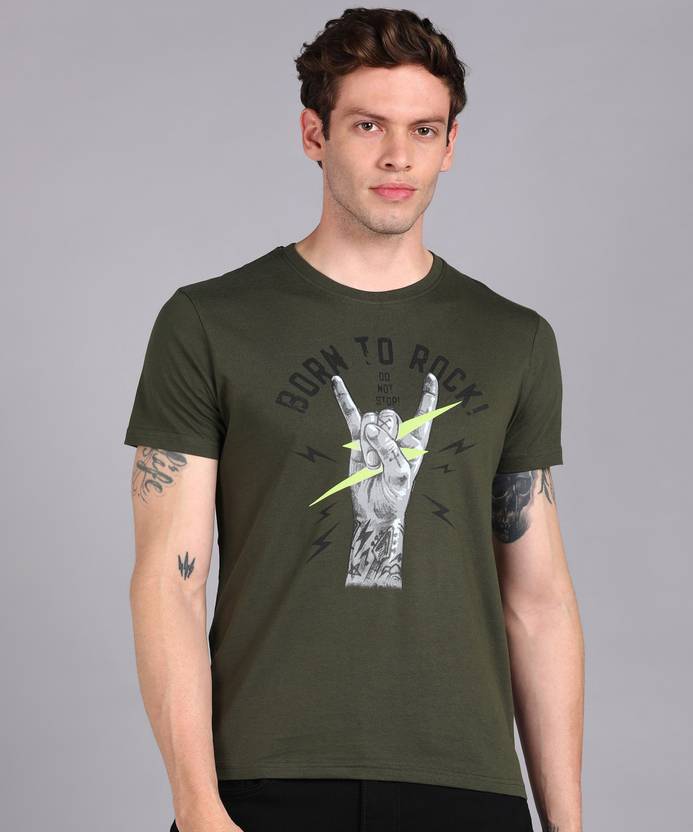 Urbano Fashion Men Printed, Typography Round Neck Pure Cotton Green T-Shirt