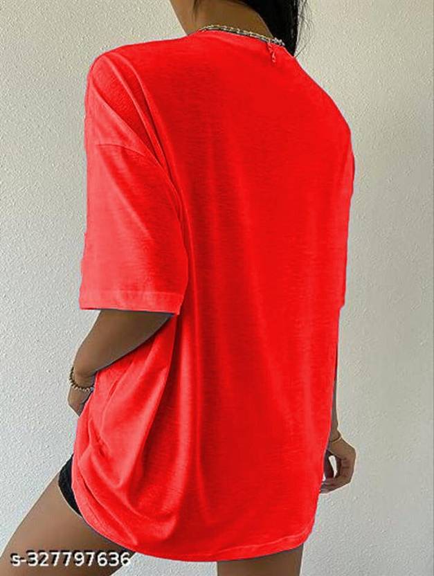 Ashkart Women Solid Round Neck Polycotton Red T-Shirt