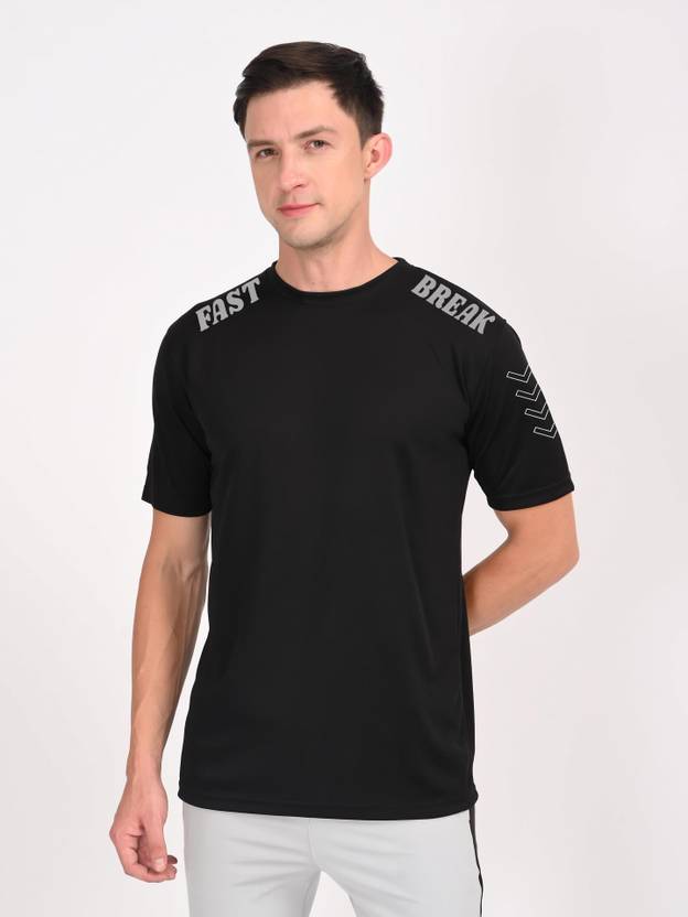 3colors Men Solid Round Neck Polyester Black T-Shirt