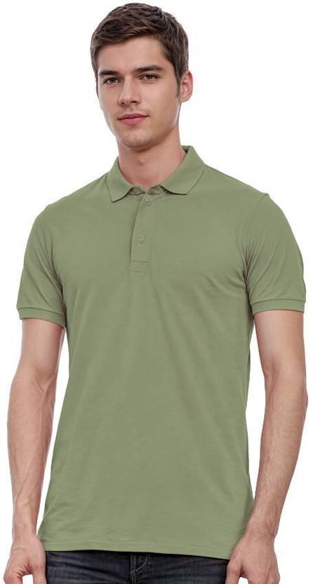 BBZASH TREND Men Solid Polo Neck Cotton Blend Light Green T-Shirt