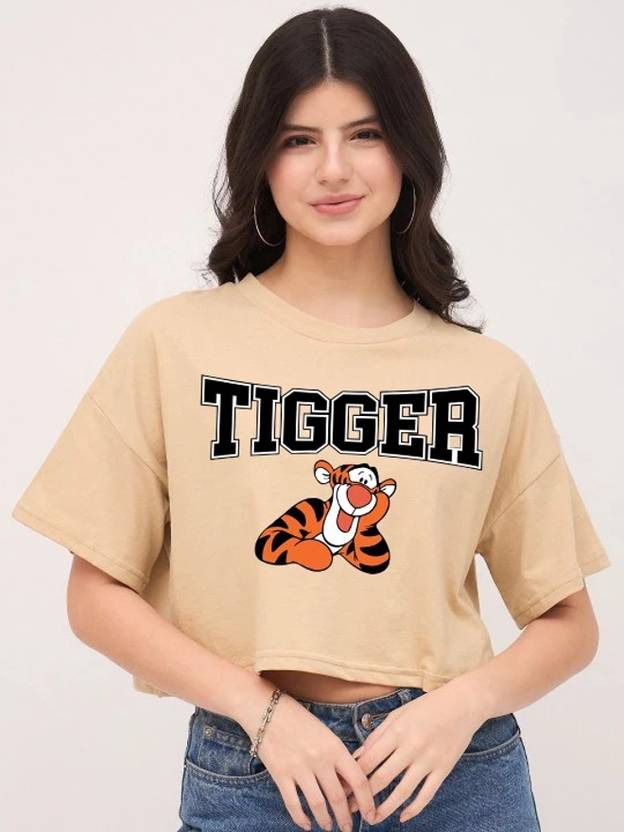 DISNEY by DreamBe Printed Women Round Neck Beige T-Shirt
