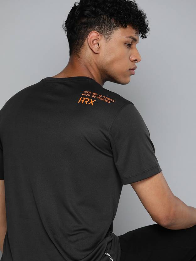 HRX by Hrithik Roshan Men Solid Round Neck Polyester Black T-Shirt