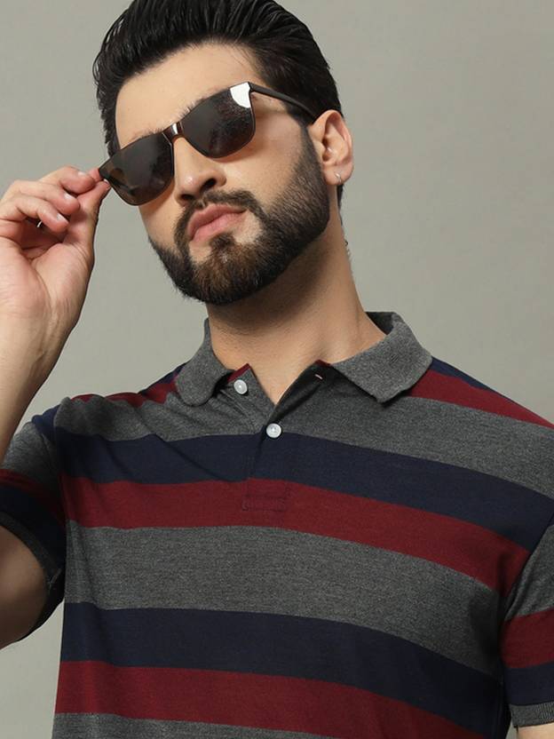 GETGOLF Men Striped Polo Neck Cotton Blend Multicolor T-Shirt
