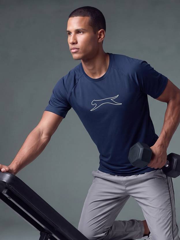SLAZENGER Men Printed Round Neck Polyester Blue T-Shirt