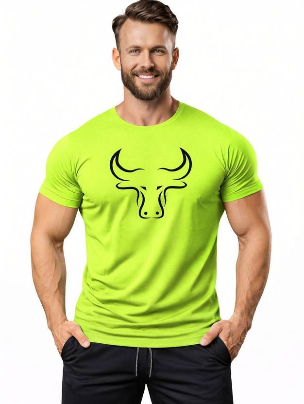 3colors Men Printed Round Neck Polyester Green T-Shirt