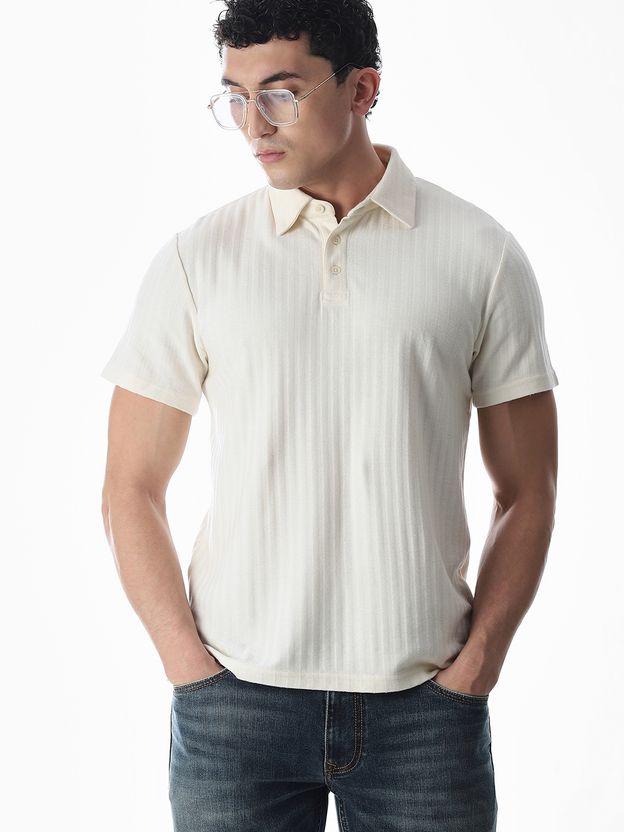 JACK & JONES Men White Cotton Blend Polo Neck T-Shirt - Image 1