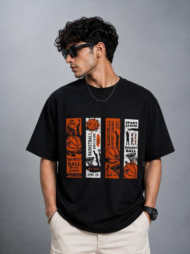 TeeVybe Men Printed Round Neck Pure Cotton Black T-Shirt