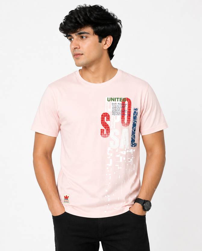 aaditri fashion hub Men Solid Round Neck Cotton Blend Pink T-Shirt