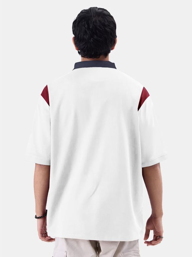 Jump Cuts Men Printed Polo Neck Cotton Blend White T-Shirt - Image 3