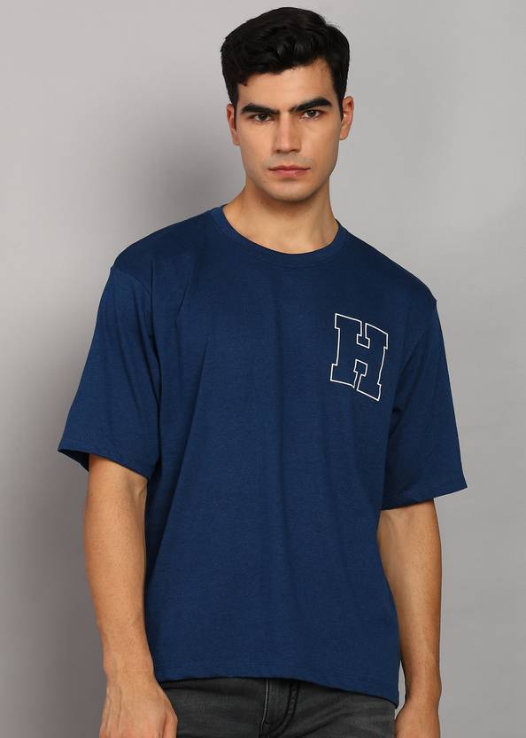 HARVARD Men Printed Round Neck Cotton Blend Blue T-Shirt