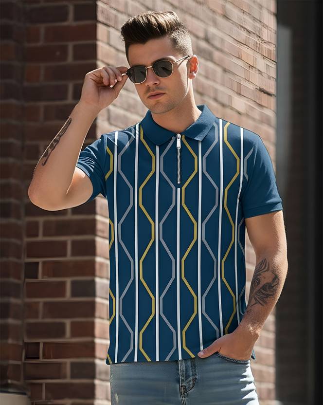METRONAUT Striped Men Polo Neck Multicolor T-Shirt