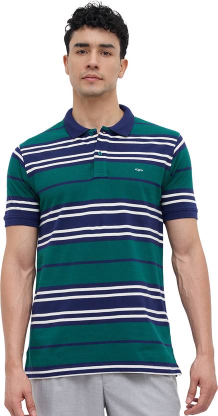COLORPLUS Striped Men Polo Neck Dark Green T-Shirt